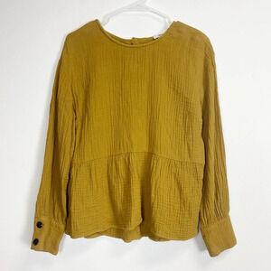 Madewell Shirt Womens Size Small Mustard Yellow Lightspun Button Back Peplum